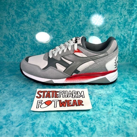 Diadora N9002  Gray Red Men's Low Top Suede Retro Shoes Sneakers - Picture 2 of 5